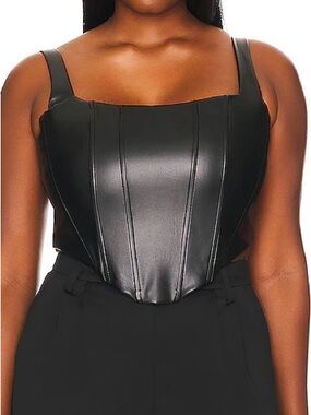 Remi x Revolve Black Faux Leather Bustier Top Size Medium Structured Corset